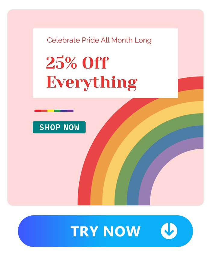 a 25% off sale post with a rainbow for pride month